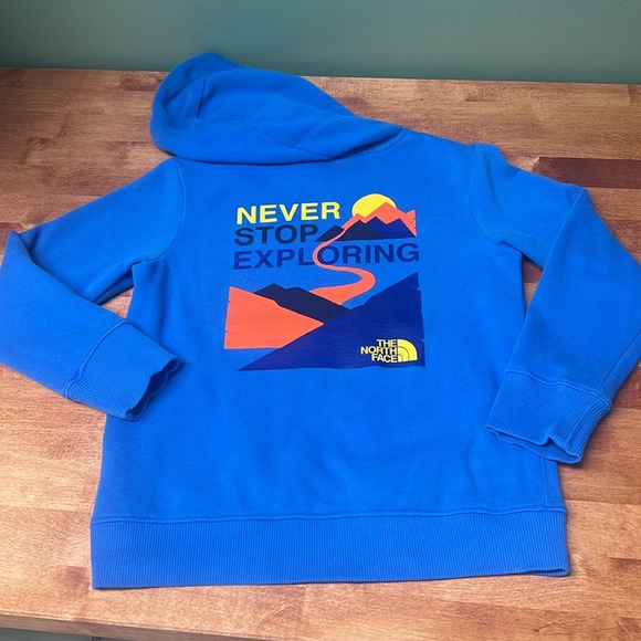 The North Face Boys XS(6) Blue North Face Logo Hoodie “Never Stop Exploring”,GUC - Picture 5 of 7